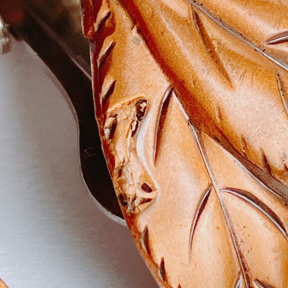 VTG Clip On Earrings Signed Copper Bell 1950s Leaf Figural Mid Century Jewelry - Picture 6 of 10